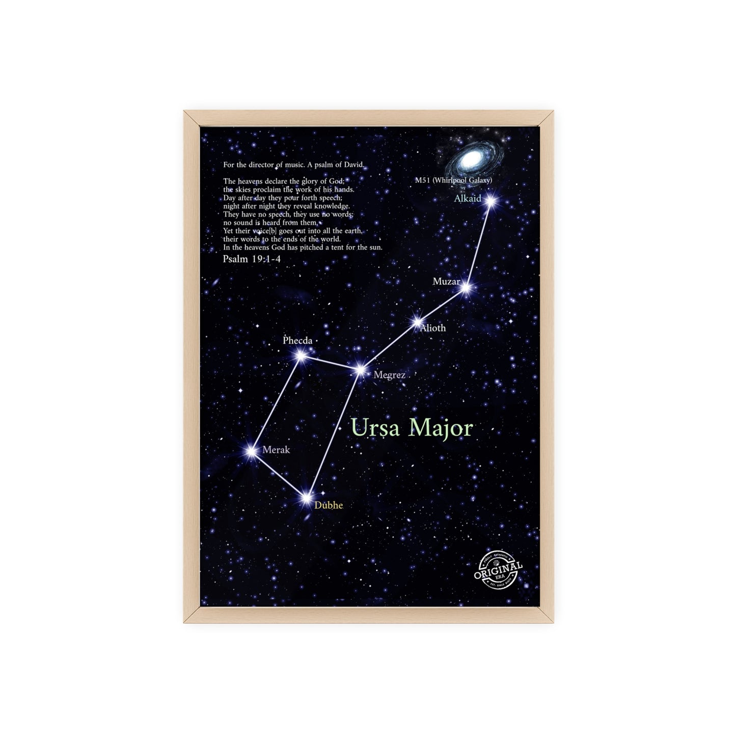 Ursa Major Constellation Star Map Poster with Wooden Frame — Astrology Wall Art