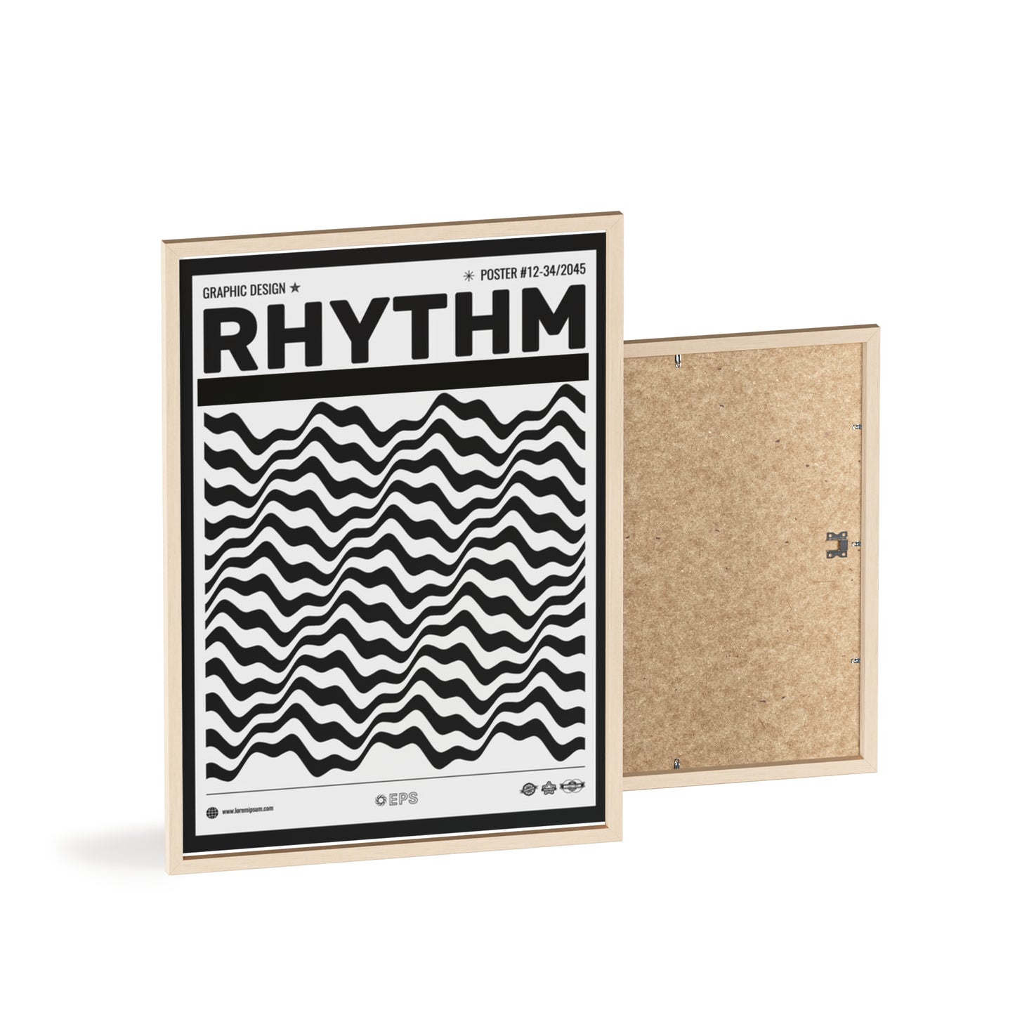 Rhythm Wave Art Poster with Wooden Frame — Black & White Modern Wall Print