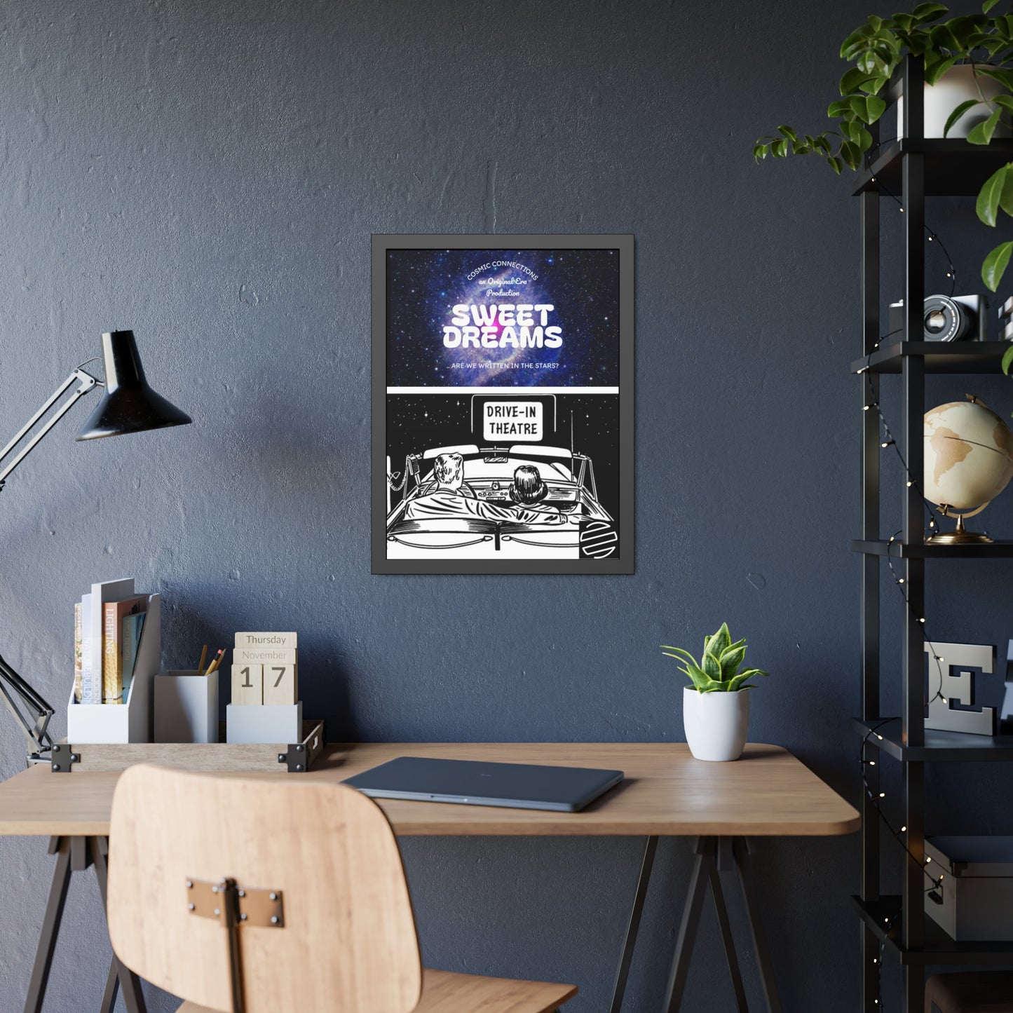 Sweet Dreams Drive-In Framed Poster — Retro Night Sky Print