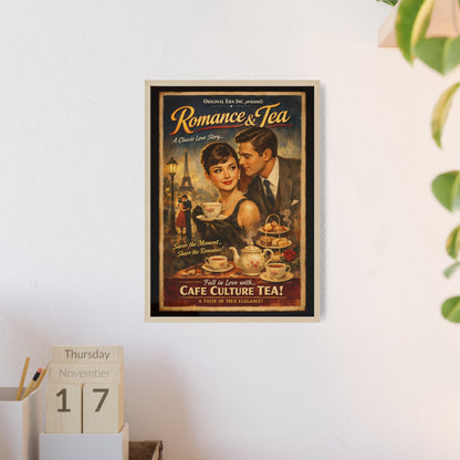 Romance & Tea Vintage Cafe Poster — Framed Wall Art