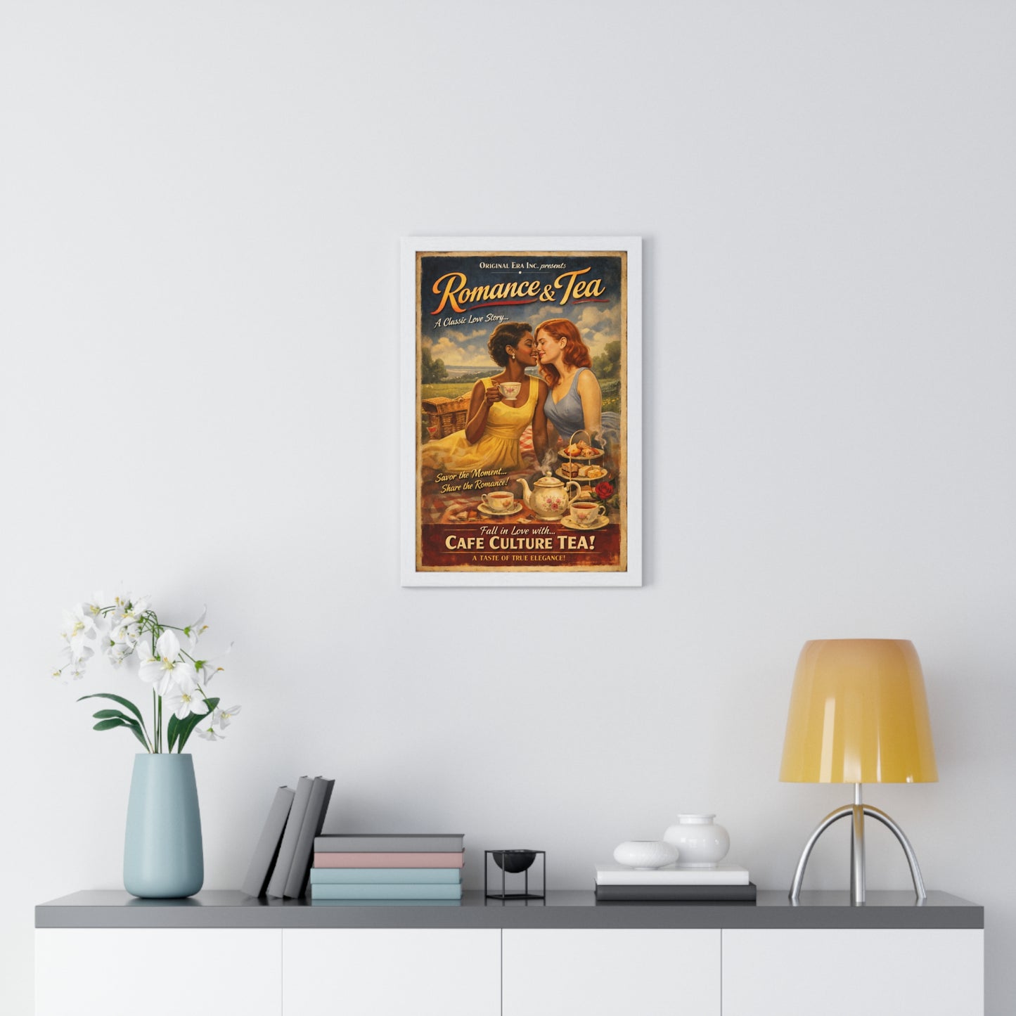 Romance & Tea Vintage Poster — Cafe Culture Tea Wall Art