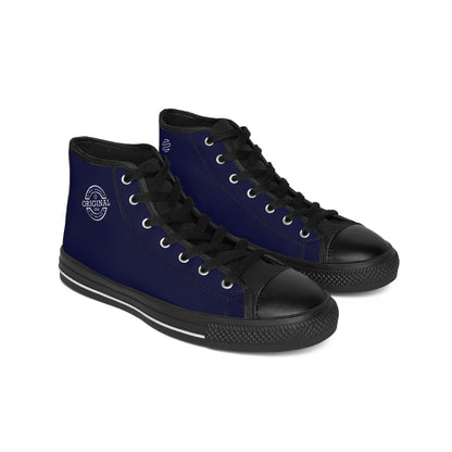 \Women's Classic High-Top Sneakers — Blue Retro 'Original' Logo Canvas