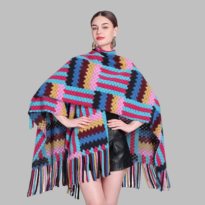 Bohemian Plaid Fringe Shawl - Seasonal