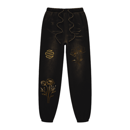 Gold Floral Sunfade Fleeced Sweatpants