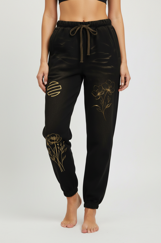 Gold Floral Sunfade Fleeced Sweatpants