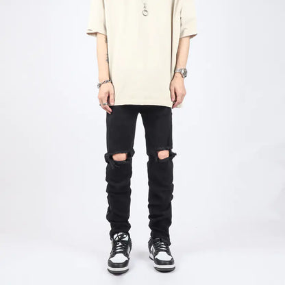 High Street Zipper Flared Ripped Black Jeans