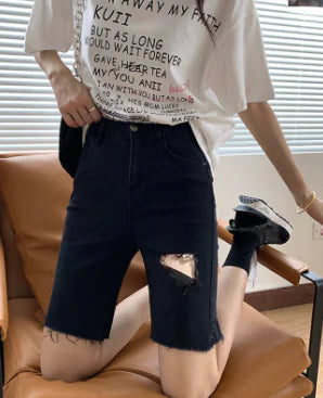 Versatile Stretch Black Five-Point Riding Pants