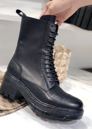 Women's White Crystal Thick Heel Mid-Tube Martin Boots