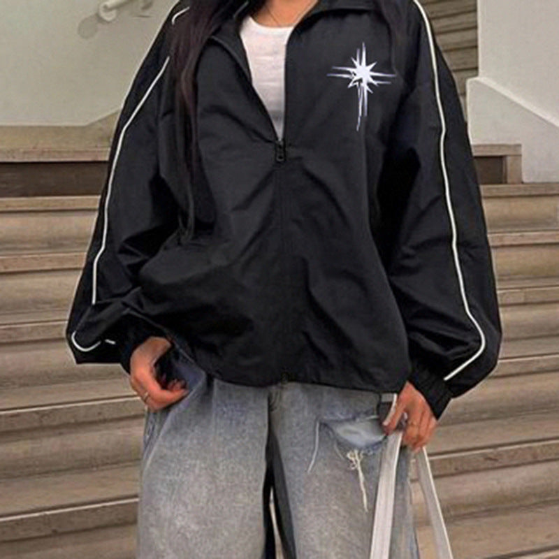 Retro Street Asterism Loose Turtleneck Version Coat