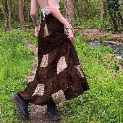 Boho Brown Pleated Maxi Skirt
