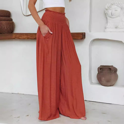 Cotton Wide-leg Pants Loose And Elastic Pocket Casual Pants