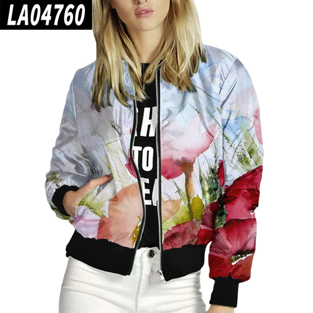 Women's Floral Pattern Stand-Up Collar Baseball Uniform