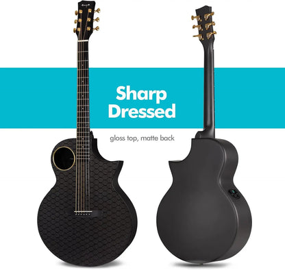 Enya X4 Pro Carbon Fiber Acoustic Electric Guitar with Hard Case, Leather Strap, USB Type-C Cable and Instrument