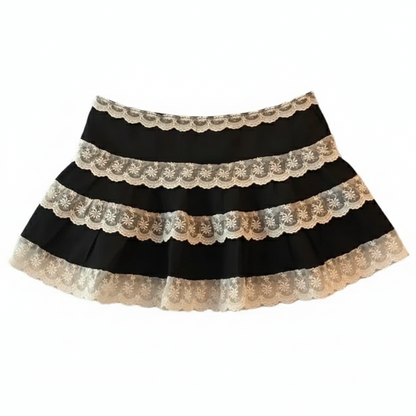 Black Mesh Lace Trimmed Skirt