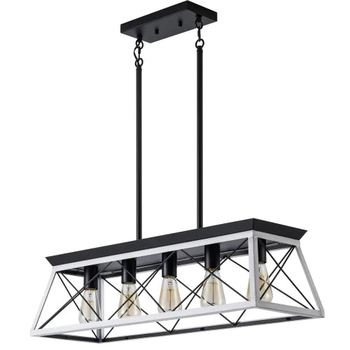 Farmhouse 5-Light Chandelier, White & Black