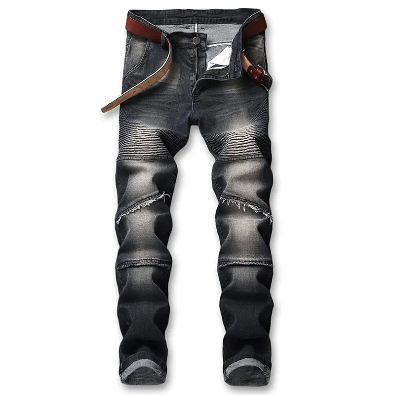 Men's Black Straight Leg Motorcycle Jeans