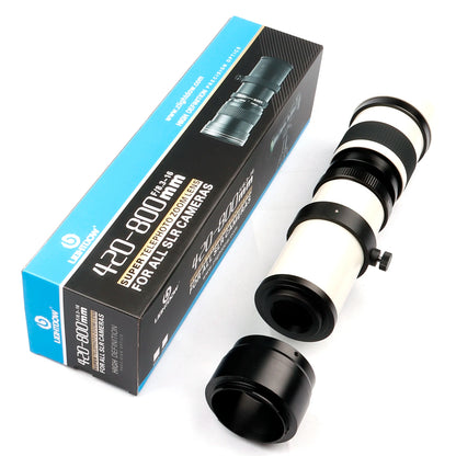 Lightdow Super Telephoto Manual Zoom Lens 420-800mm F8.3-16 With T2 Ring Adapter for Sony Canon Nikon Pentax Olympus Cameras