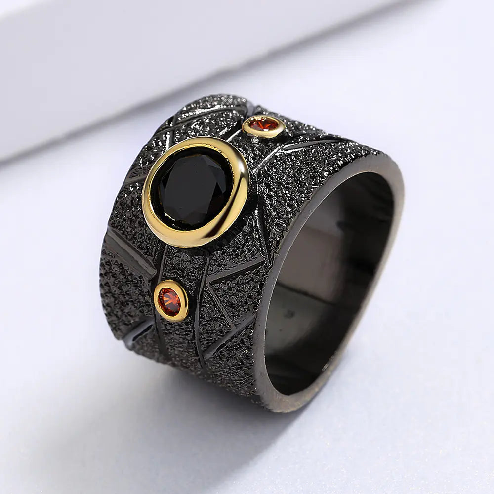 Geometric Black Retro Baroque Ring