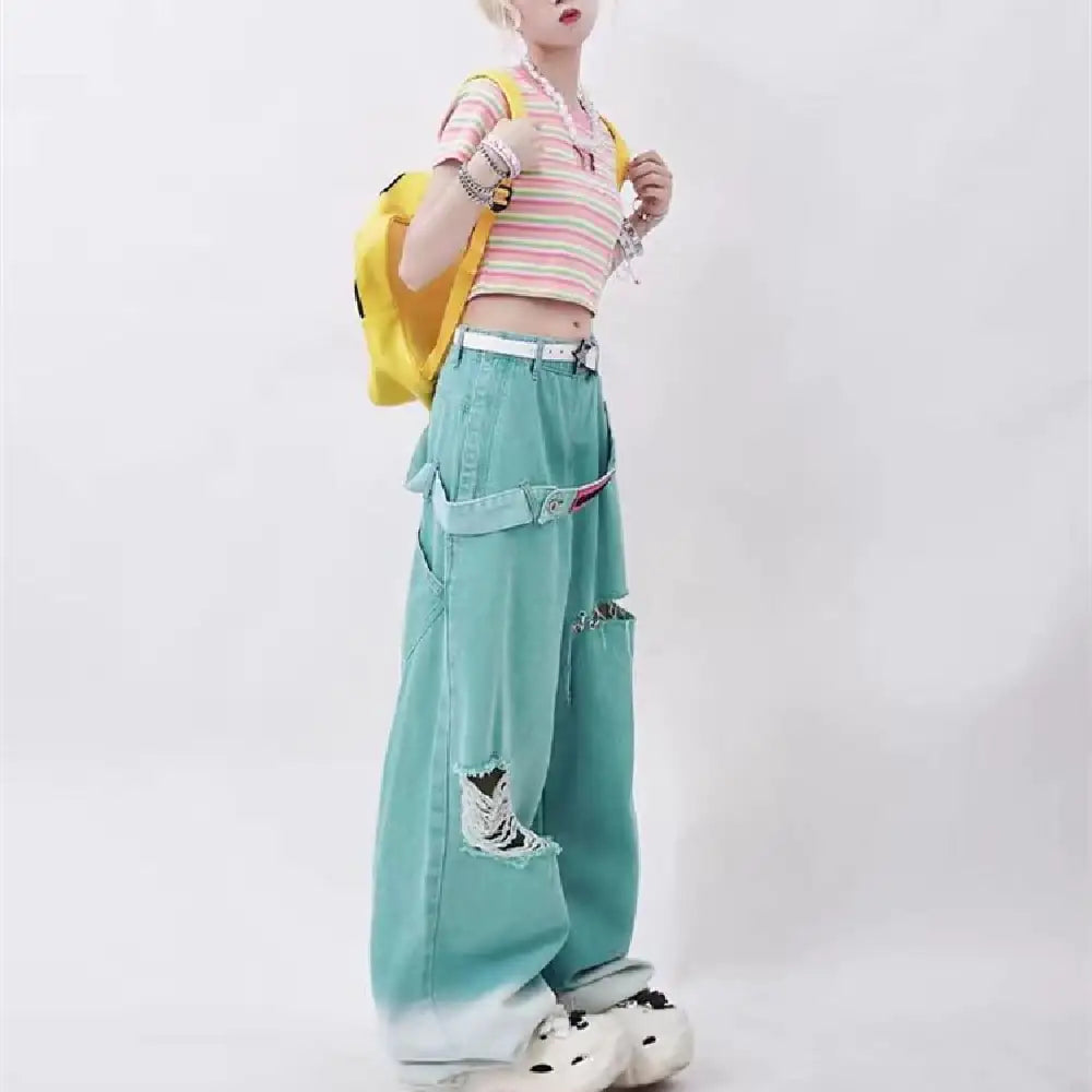 American Retro Distressed Tattered Jeans