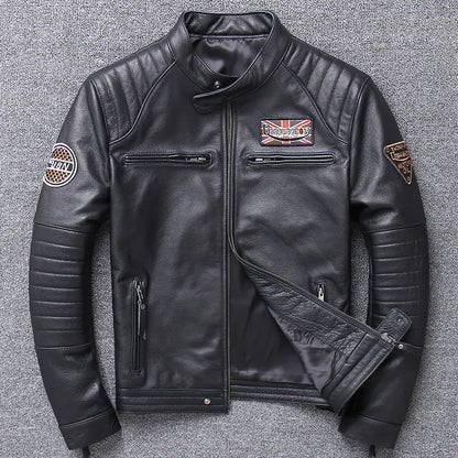 Men's Genuine Leather Motorcycle Jacket - Slim Fit Design