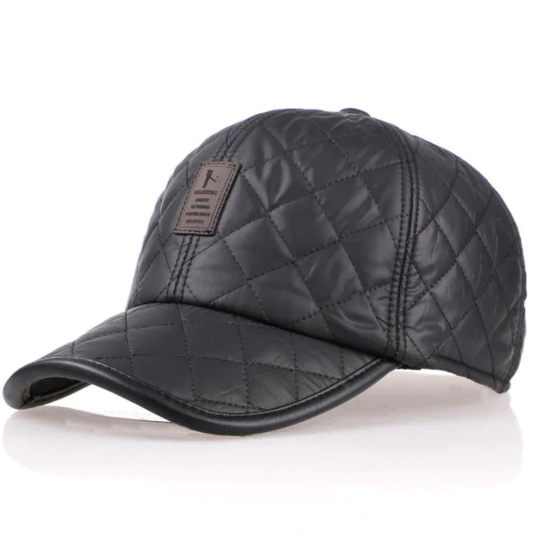 Men's Winter Glossy Leather Baseball Cap with Ear Flaps