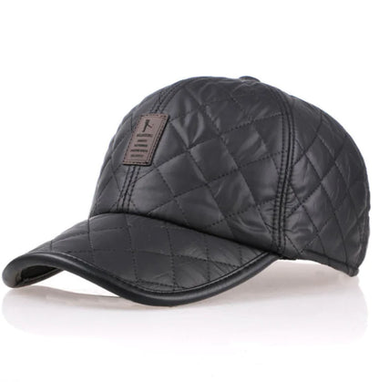 Men's Winter Glossy Leather Baseball Cap with Ear Flaps