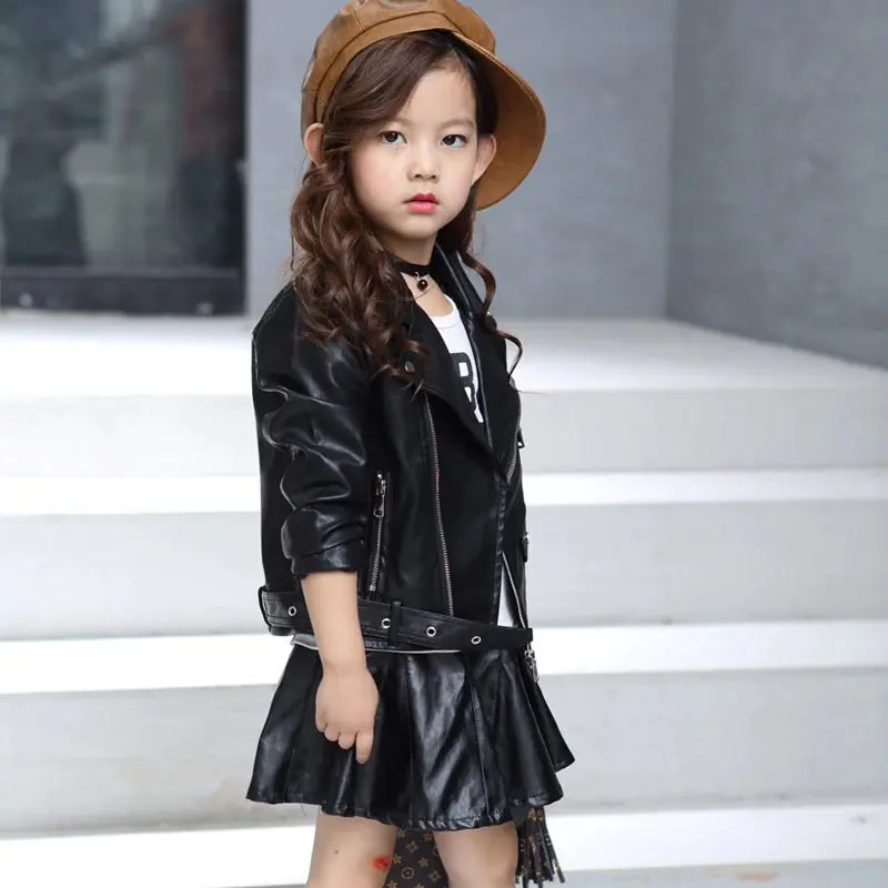 Solid Color Leather Jacket with Belt