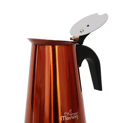 Classic Brew Stainless Steel Moka Pot, 300 ml - Induction-Compatible Copper