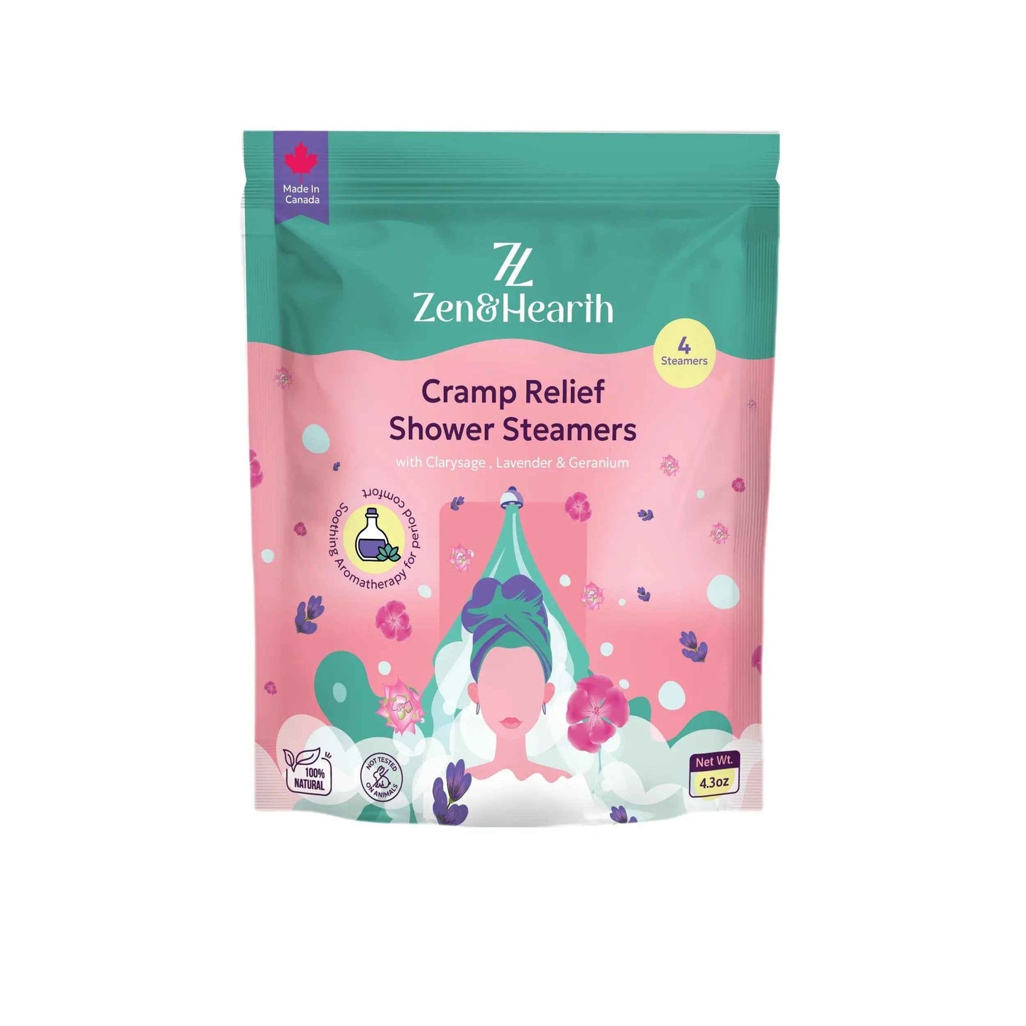 Zen & Hearth Period Cramp Relief Shower Steamers - Handcrafted Aromatherapy Tablets with Clary Sage, Lavender & Geranium for Period Pain Relief & Relaxation Made in Canada