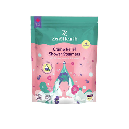 Zen & Hearth Period Cramp Relief Shower Steamers - Handcrafted Aromatherapy Tablets with Clary Sage, Lavender & Geranium for Period Pain Relief & Relaxation Made in Canada