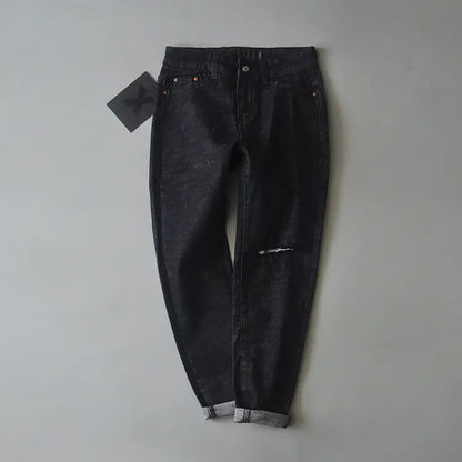 Ripped White 9-Point Harem Denim Pants