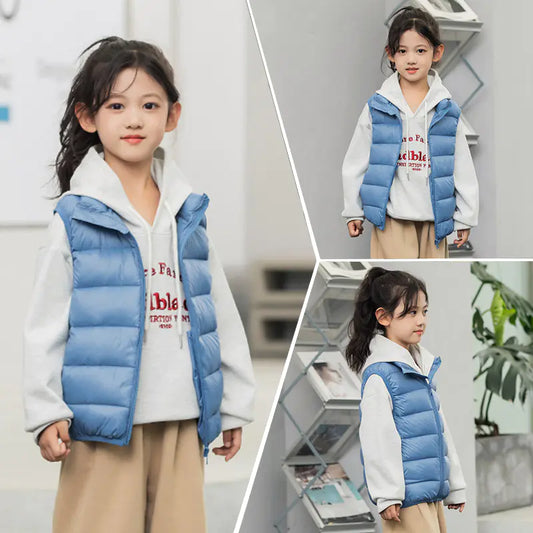 Kids Lightweight Down Vest with Stand Collar (90% White Duck Down)