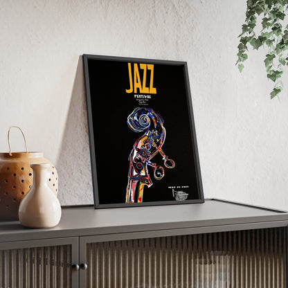 Framed Jazz Bassist Poster — Vintage Festival Art Print with Wooden Frame