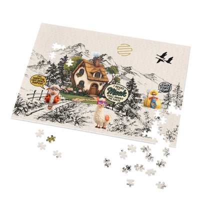 Earth Countryside Cottage Jigsaw Puzzle with Tin — Whimsical Farm Animals & Mountains (Includes Tin)