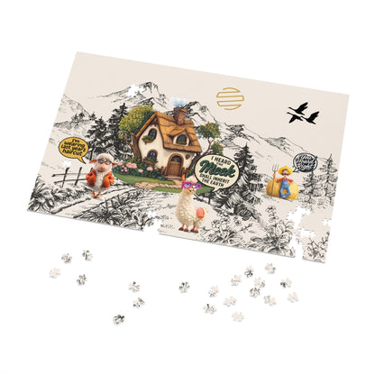Earth Countryside Cottage Jigsaw Puzzle with Tin — Whimsical Farm Animals & Mountains (Includes Tin)