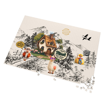 Earth Countryside Cottage Jigsaw Puzzle with Tin — Whimsical Farm Animals & Mountains (Includes Tin)
