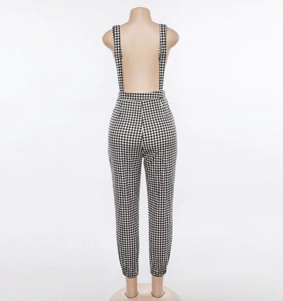 Checked Black Jumpsuit with Sleeves
