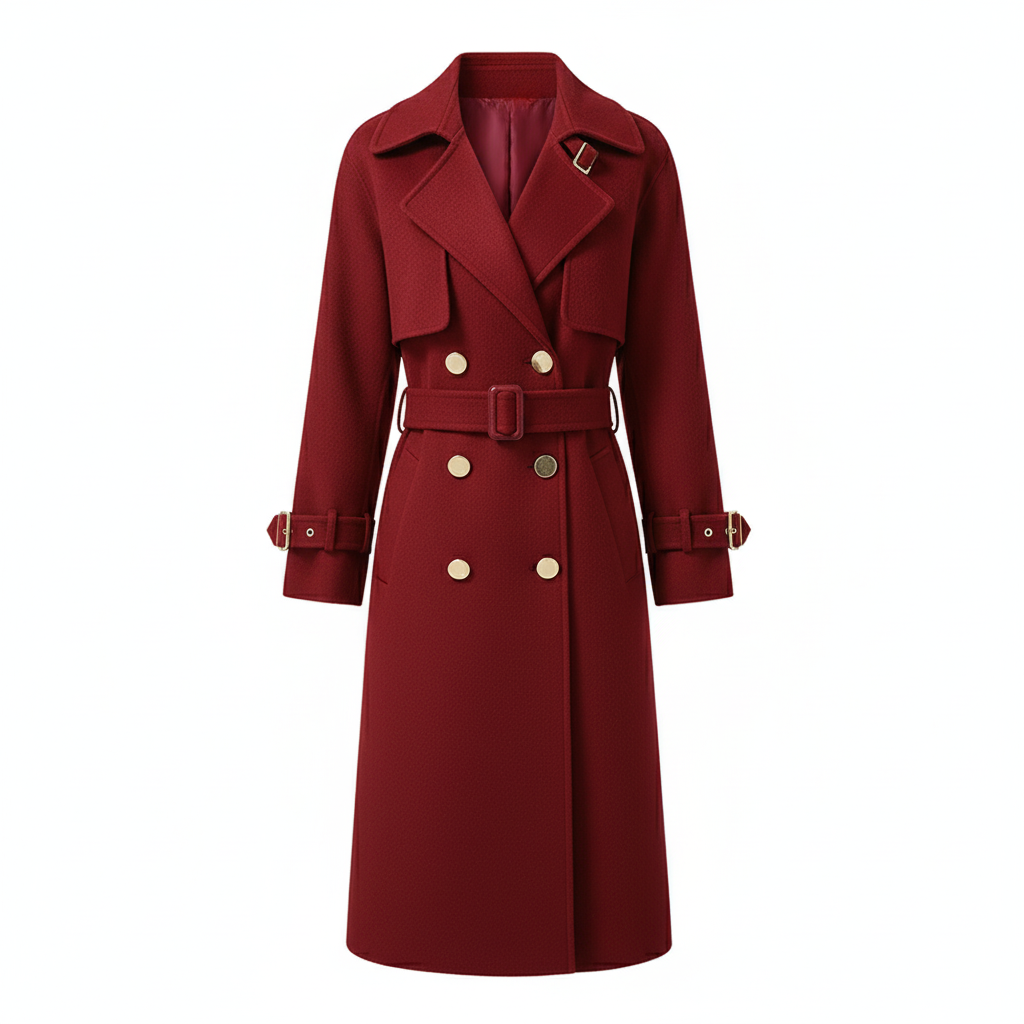 Mid-Length Women's Black Woolen Coat