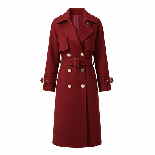 Mid-Length Women's Black Woolen Coat