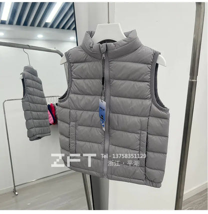 Kids Lightweight Down Vest with Stand Collar (90% White Duck Down)