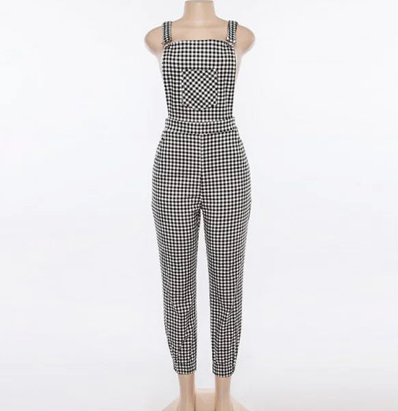 Checked Black Jumpsuit with Sleeves