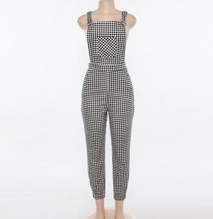 Checked Black Jumpsuit with Sleeves