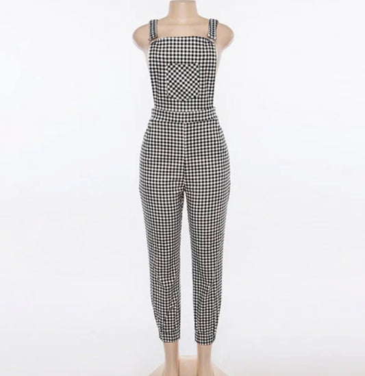 Checked Black Jumpsuit with Sleeves