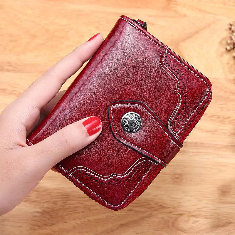 Women's Retro Waxed Leather Zipper Wallet