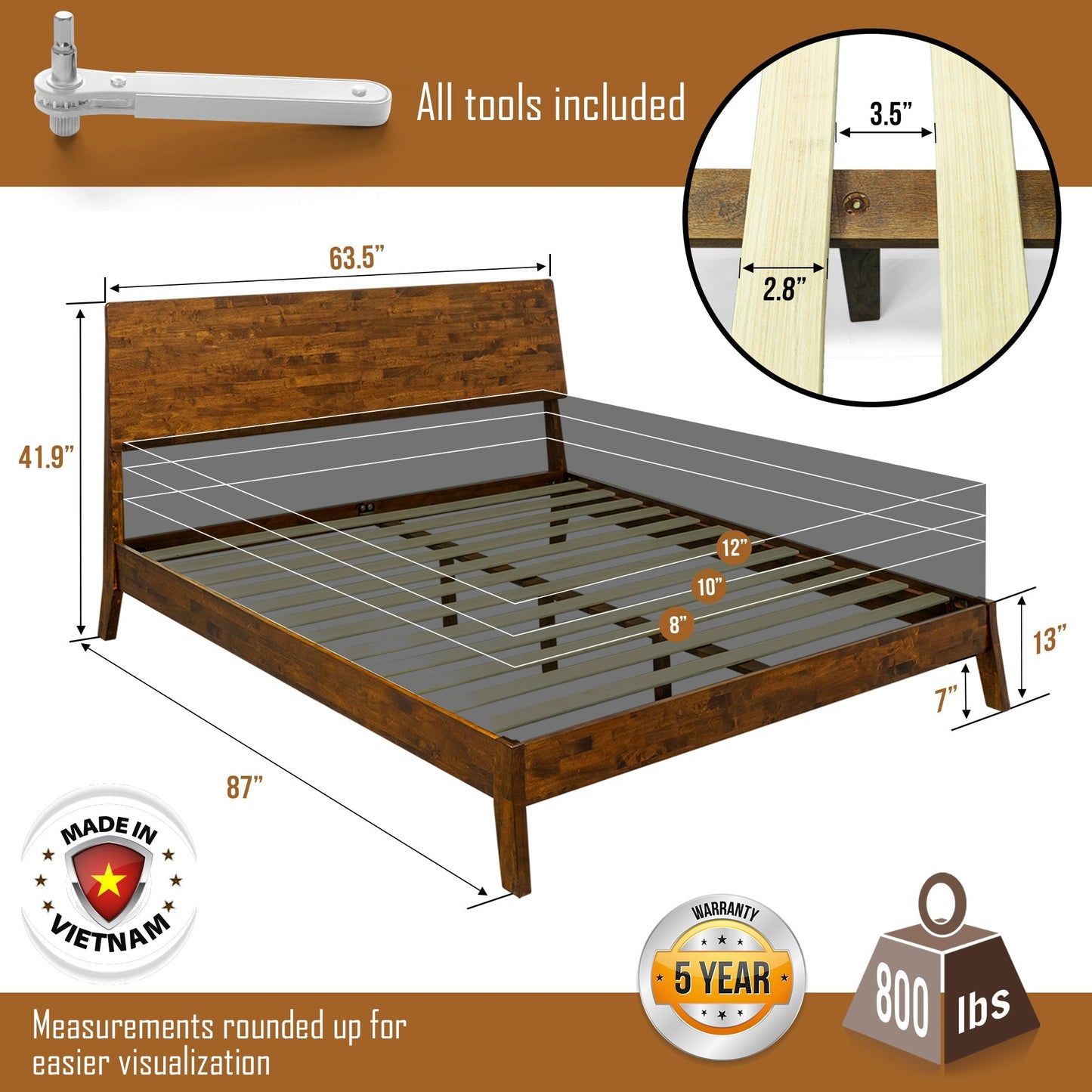 Acacia Serenity Deluxe Wood Platform Bed Frame - Elegant and Durable Design