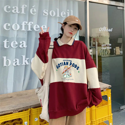 Retro Bear Print Cotton Sweater
