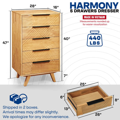 Acacia Harmony Dresser with 5 Drawers for Stylish Storage Solutions