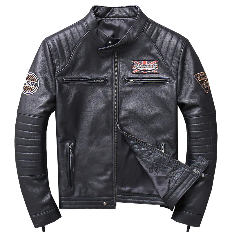 Men's Genuine Leather Motorcycle Jacket - Slim Fit Design