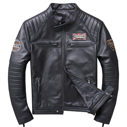 Men's Genuine Leather Motorcycle Jacket - Slim Fit Design