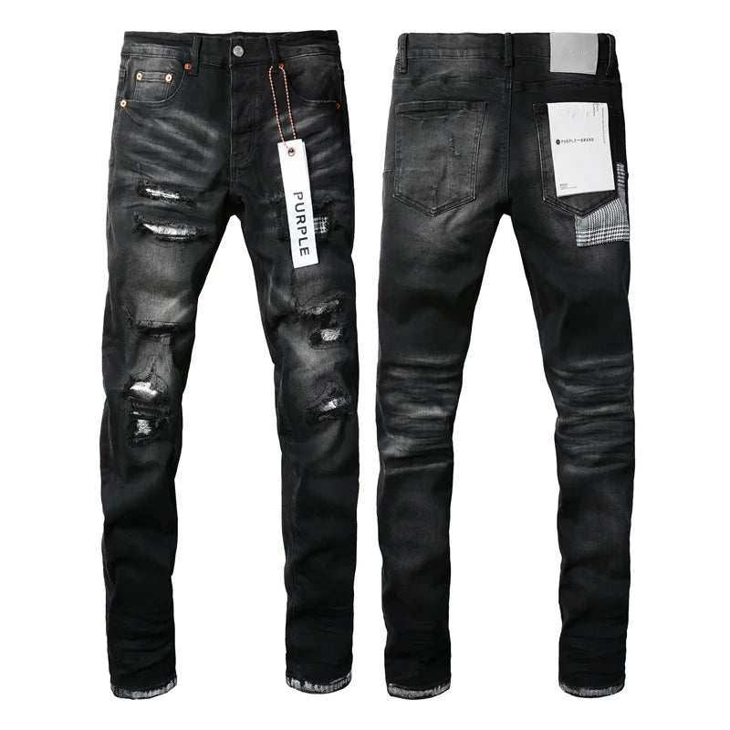 Men's Black Ripped Stretch Stiletto Jeans